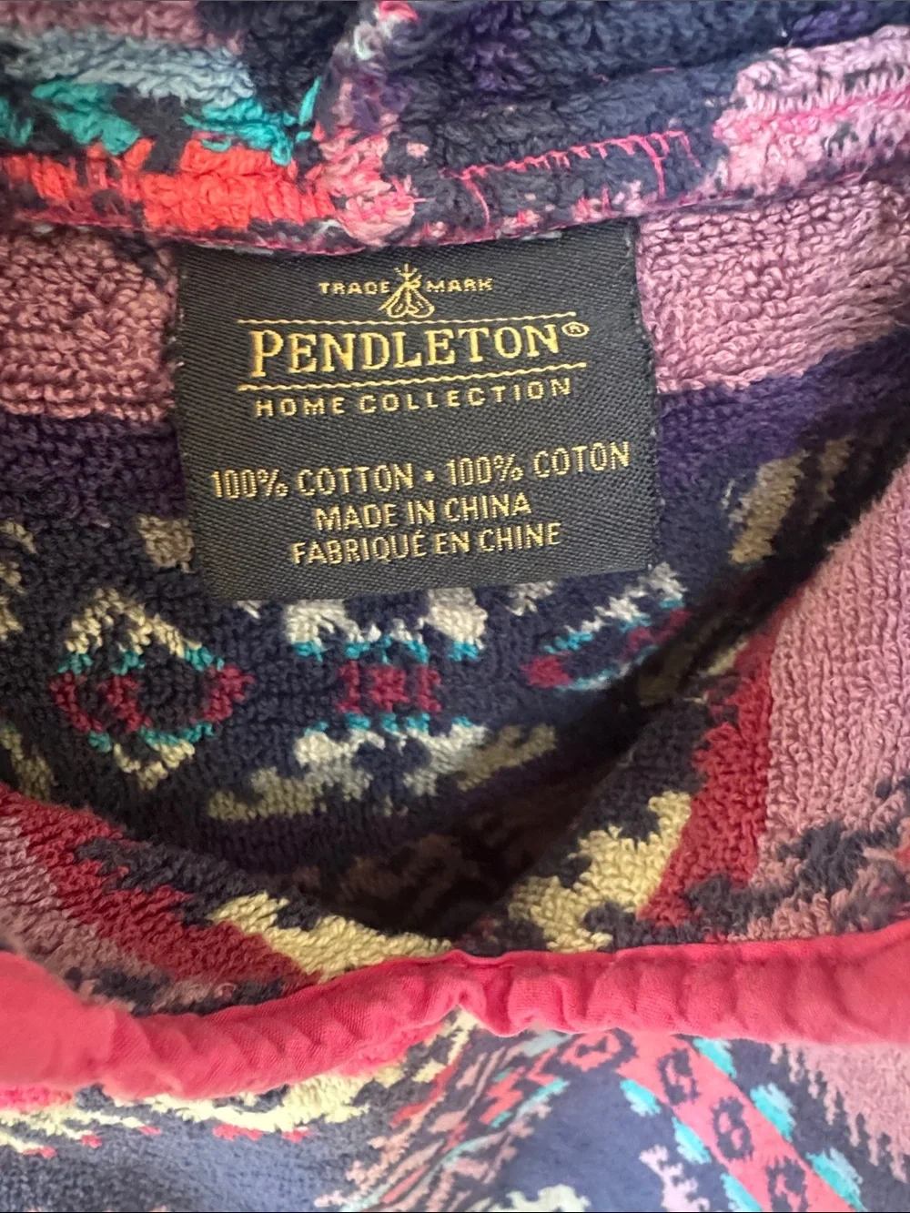 Pendleton Kids Hooded Poncho - Pink & Navy Aztec Print Beach Boho Girls western